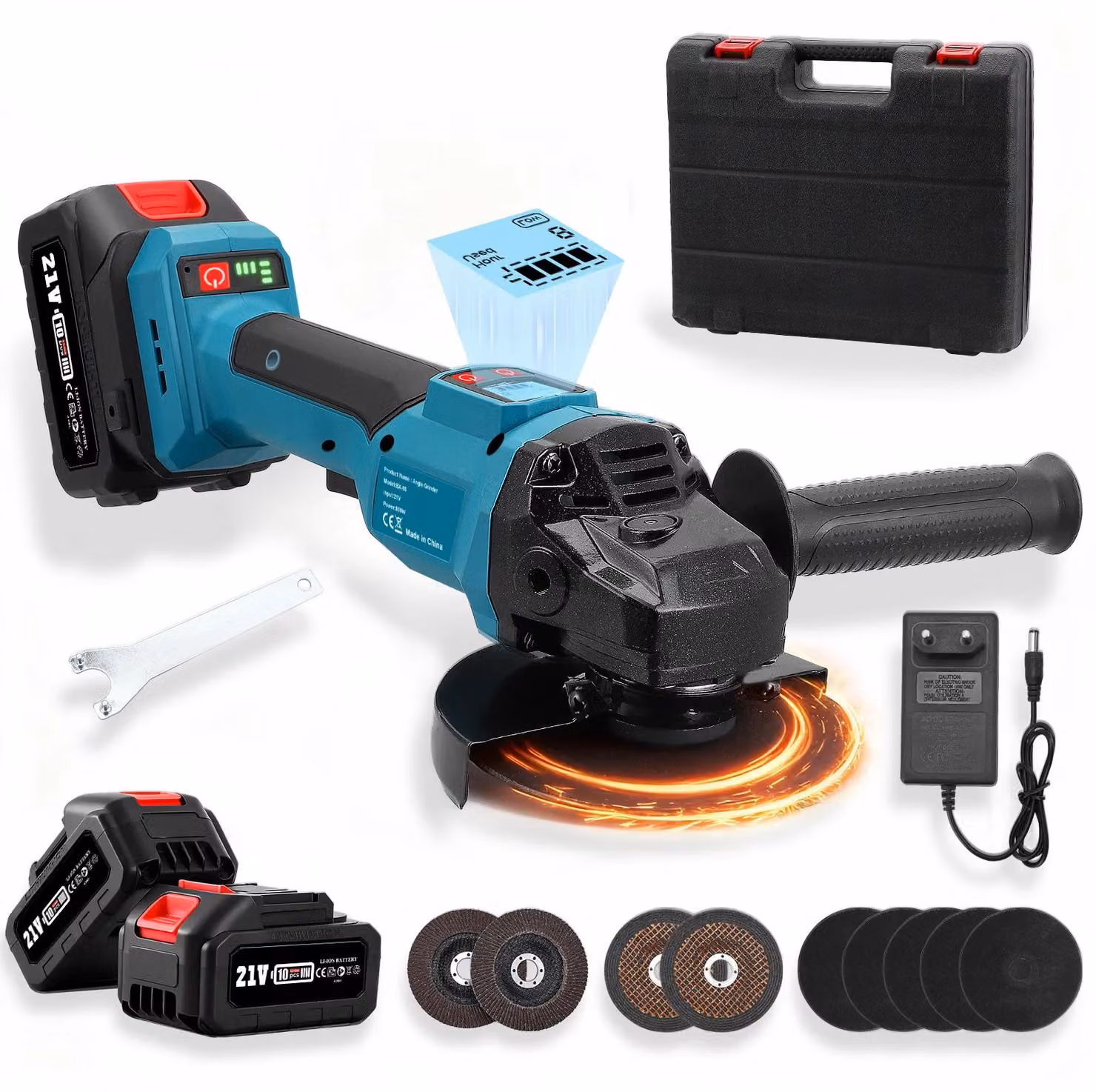 Smerigliatrice angolare a batteria - Smerigliatrice angolare - Senza spazzole - 800 W - Velocità variabile - Mandrino M14 - Batteria non inclusa