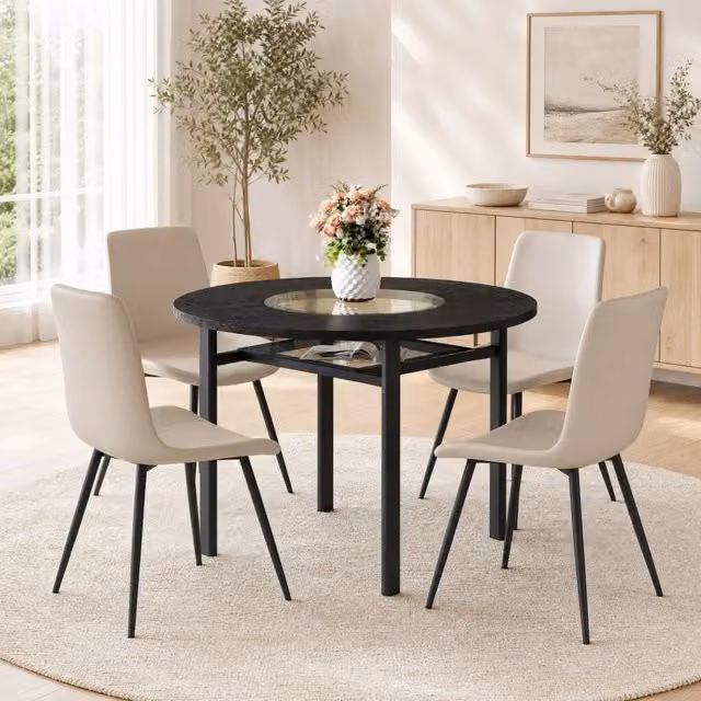 Set tavolo rotondo 100 cm con sedie in PU grigio caldo