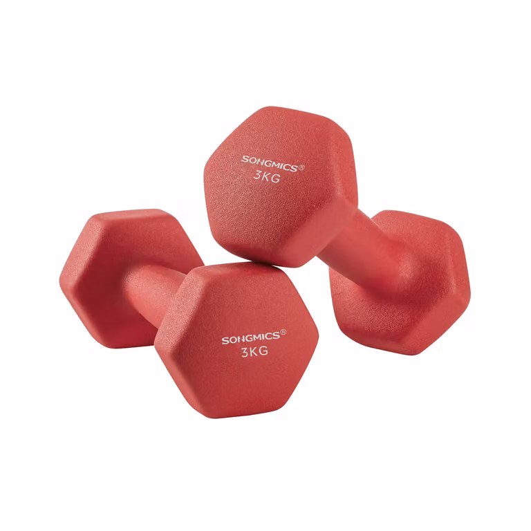 Set di Manubri Corti Esagonali con Rivestimento in Neoprene, Rosso / 2 x 3 kg