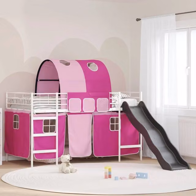 Struttura del letto loft per bambini-Giroletto per bambini Bianco e Rosa 100 x 200 cm 182207