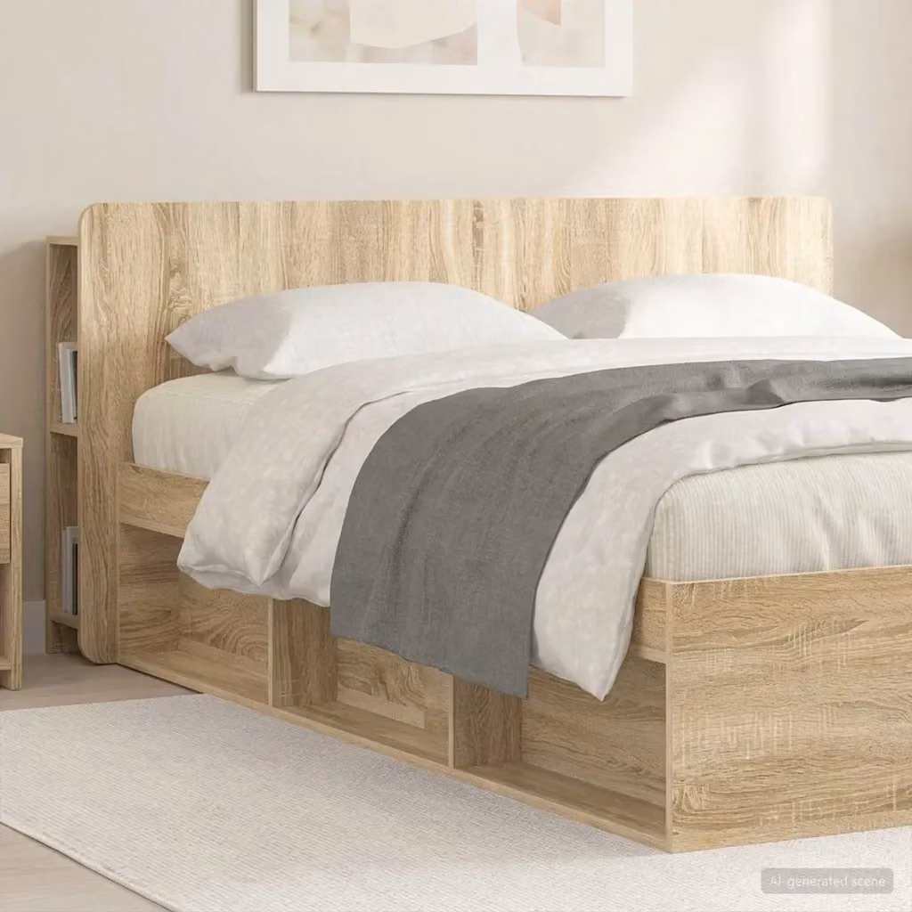 Testiera del letto moderna con ripiano integrato in legno ingegnerizzato marrone, L: 182.5 cm, H: 80.0 cm, P: 23.63 cm – 2