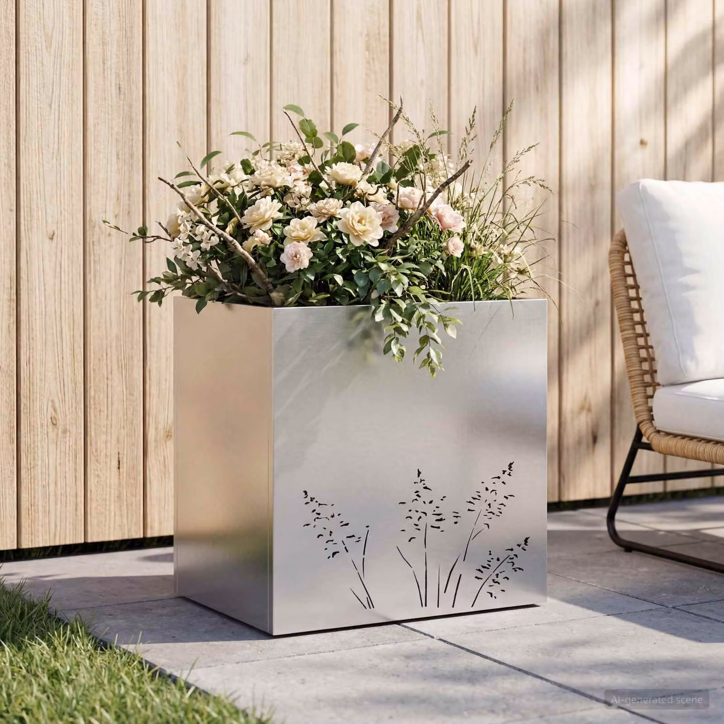 Vaso da giardino vidaXL in acciaio zincato Argento L: 50 cm, P: 30 cm, H: 49 cm