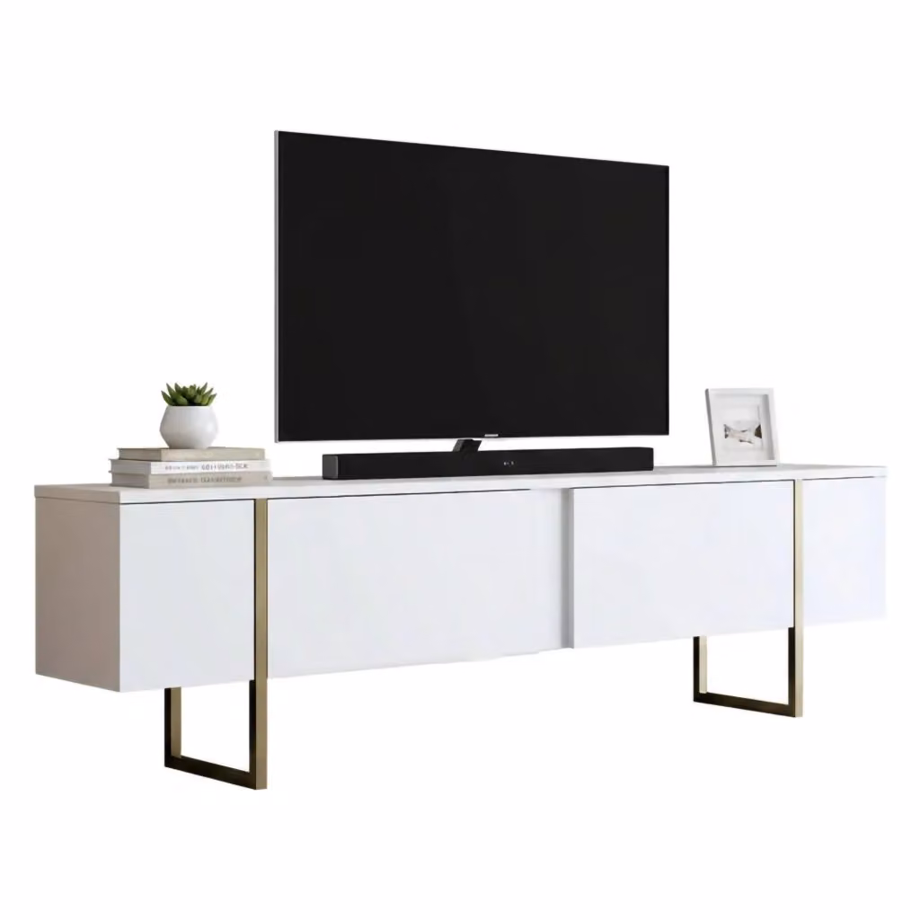 Abishia Mobile Porta TV con Cassetti Moderno Bianco e Oro L: 180 cm, P: 30 cm, H: 50 cm – 2