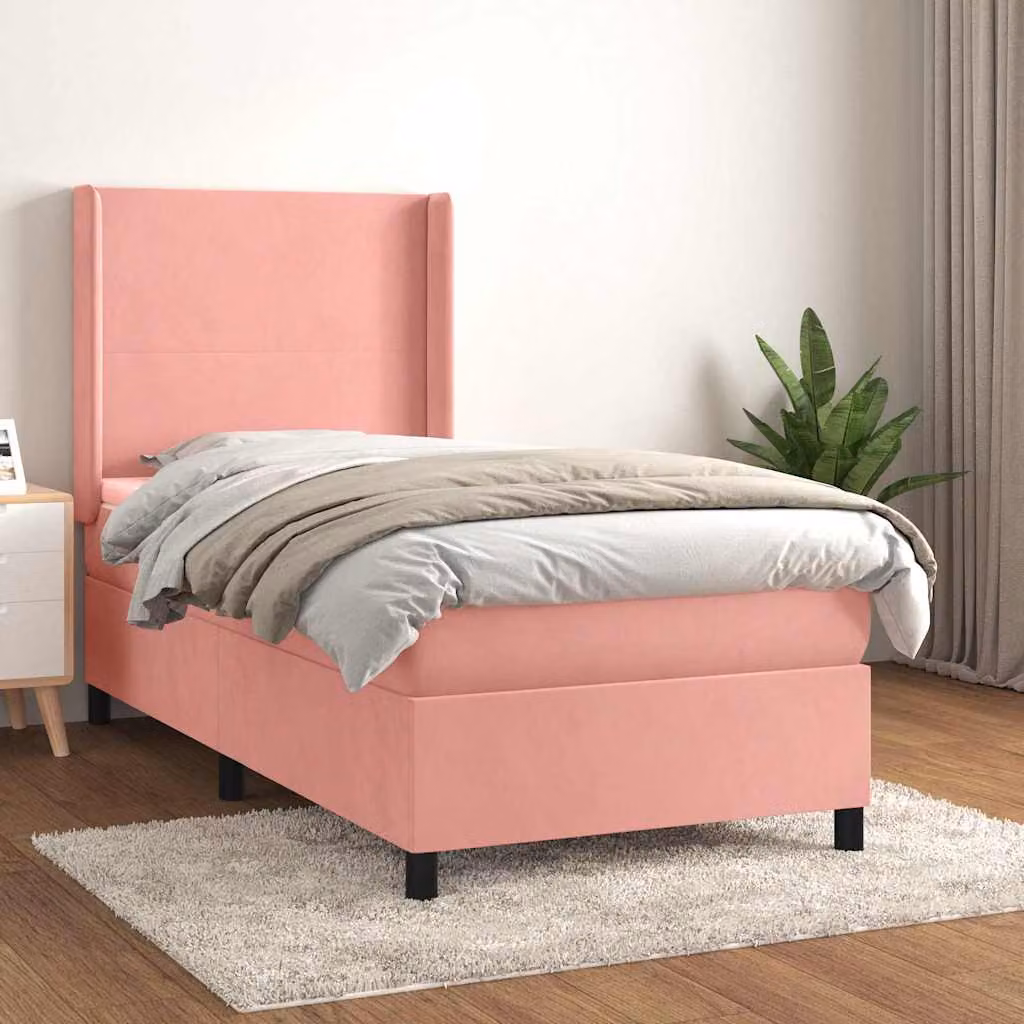vidaXL Giroletto a Molle con Materasso in Velluto Rosa, L/P/H: 200 x 80 x 40 cm – 1