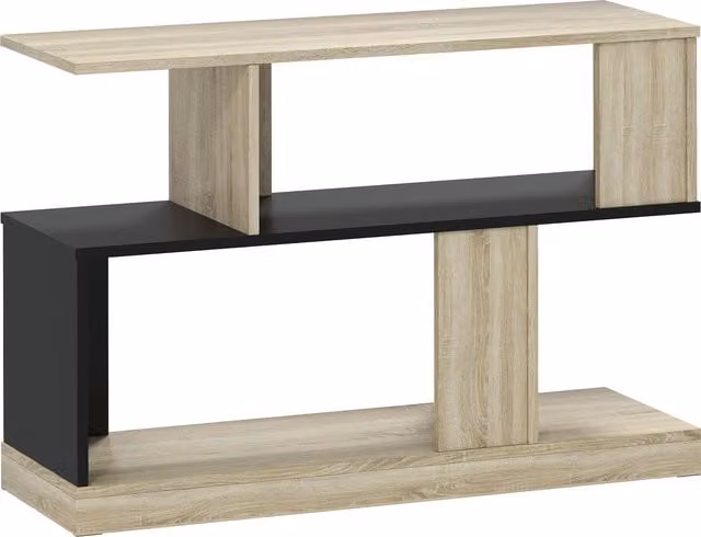 Tavolino HOMCOM a forma di S con 3 livelli e scaffali, Legno naturale e nero, L 90 x P 30 x H 61 cm