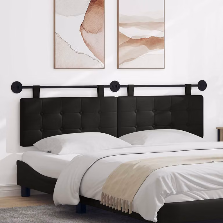 Testiera per letto sospesa vidaXL in similpelle nera con design moderno e pannelli imbottiti L: 170 cm, H: 55 cm, P: 5 cm