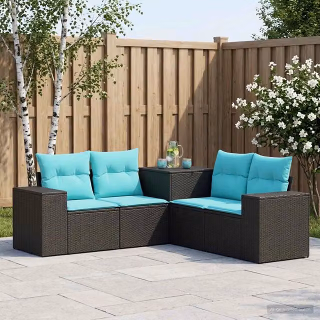 Set di divani 5 pz Nero e Blu 200 x 200 x 85 cm 3447910
