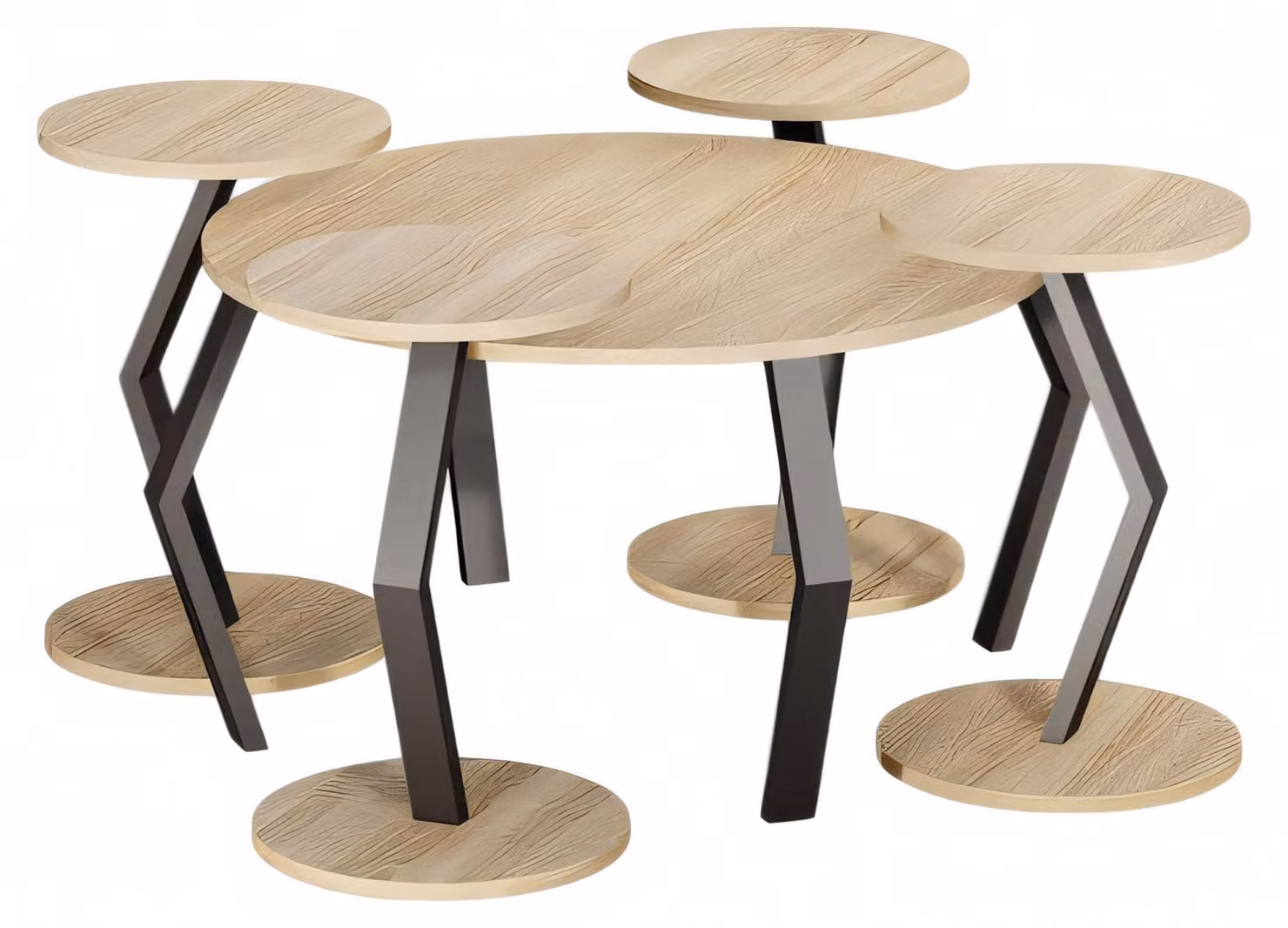Eleganter brauner Holz-Couchtisch mit Beistelltischen im modernen Stil