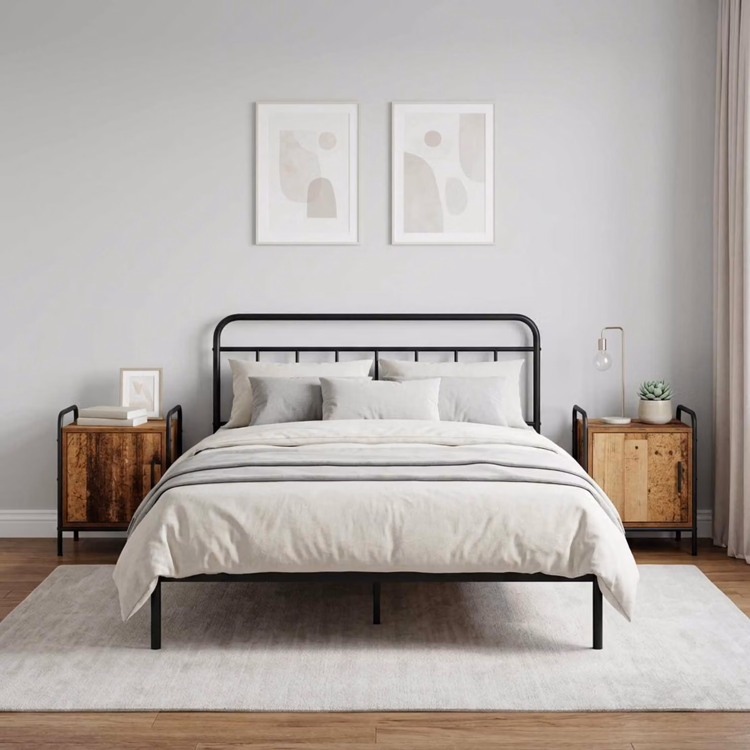 Set di 2 Armadi da Notte vidaXL in Legno e Metallo, Colore Marrone e Nero, L 40 cm x P 30 cm x H 50 cm