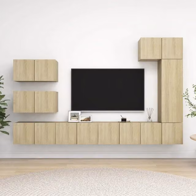 Set di mobili porta TV da 8 pezzi vidaXL in legno color rovere marrone con finitura opaca per soggiorno