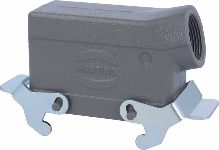 HARTING Han 16B Custodia a manicotto bassa, 1xPG21 uscita cavo laterale, con 2 staffe trasversali Vite di fissaggio PG21 Area di serraggio