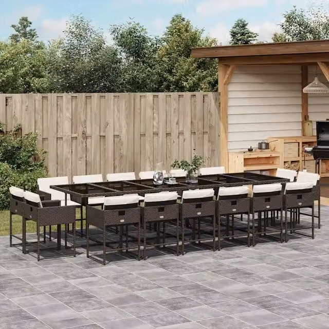 Set da Pranzo da Giardino vidaXL in Polyrattan Marrone e Bianco con 17 Pezzi e Cuscini – 1