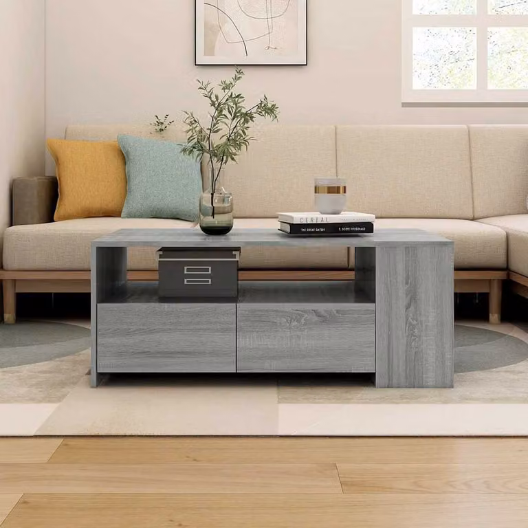 Tavolino da salotto moderno vidaXL in legno multistrato grigio, L: 102 cm, P: 55 cm, H: 42 cm