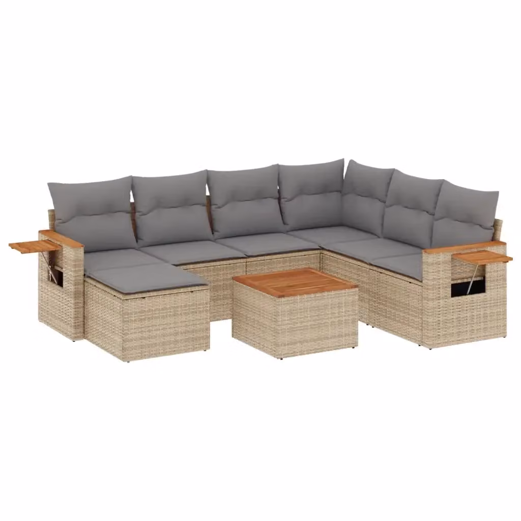 vidaXL Set Divano da Giardino 8 pz in Polyrattan con Cuscini Beige e Tavolino Moderno – 2