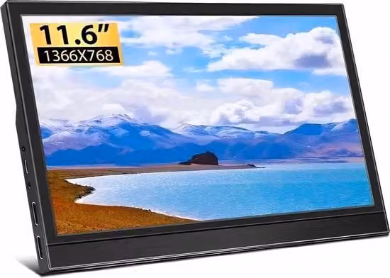 Monitor portatile da 11,6 pollici IPS HD Ready con HDMI e USB-C, nero, con altoparlanti integrati e supporto per PS3, PS4 e Raspberry Pi