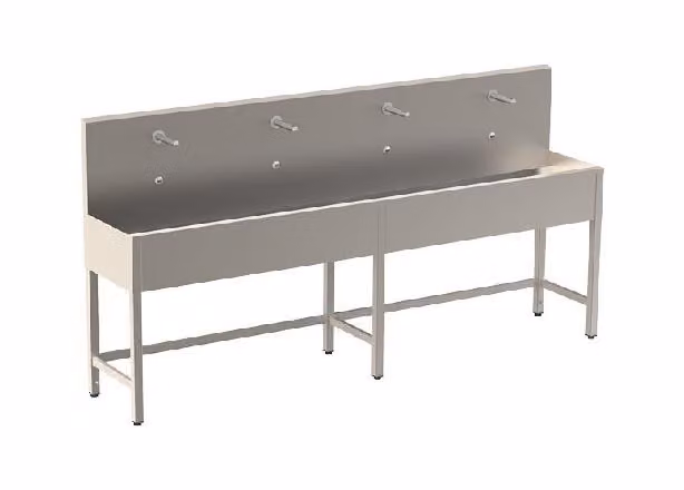 Sanela Lavelli in acciaio inox - Lavandino a colonna interamente in piastrelle 2500 mm, 4 rubinetti a sensore con termostato, alimentazione di rete, antivandalo, acciaio inox SLUN 52ET