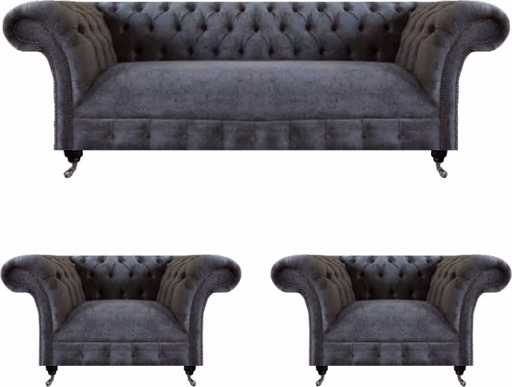 Sofagarnitur 3tlg Möbel Grau Wohnzimmer Polstermöbel Einrichtung Chesterfield