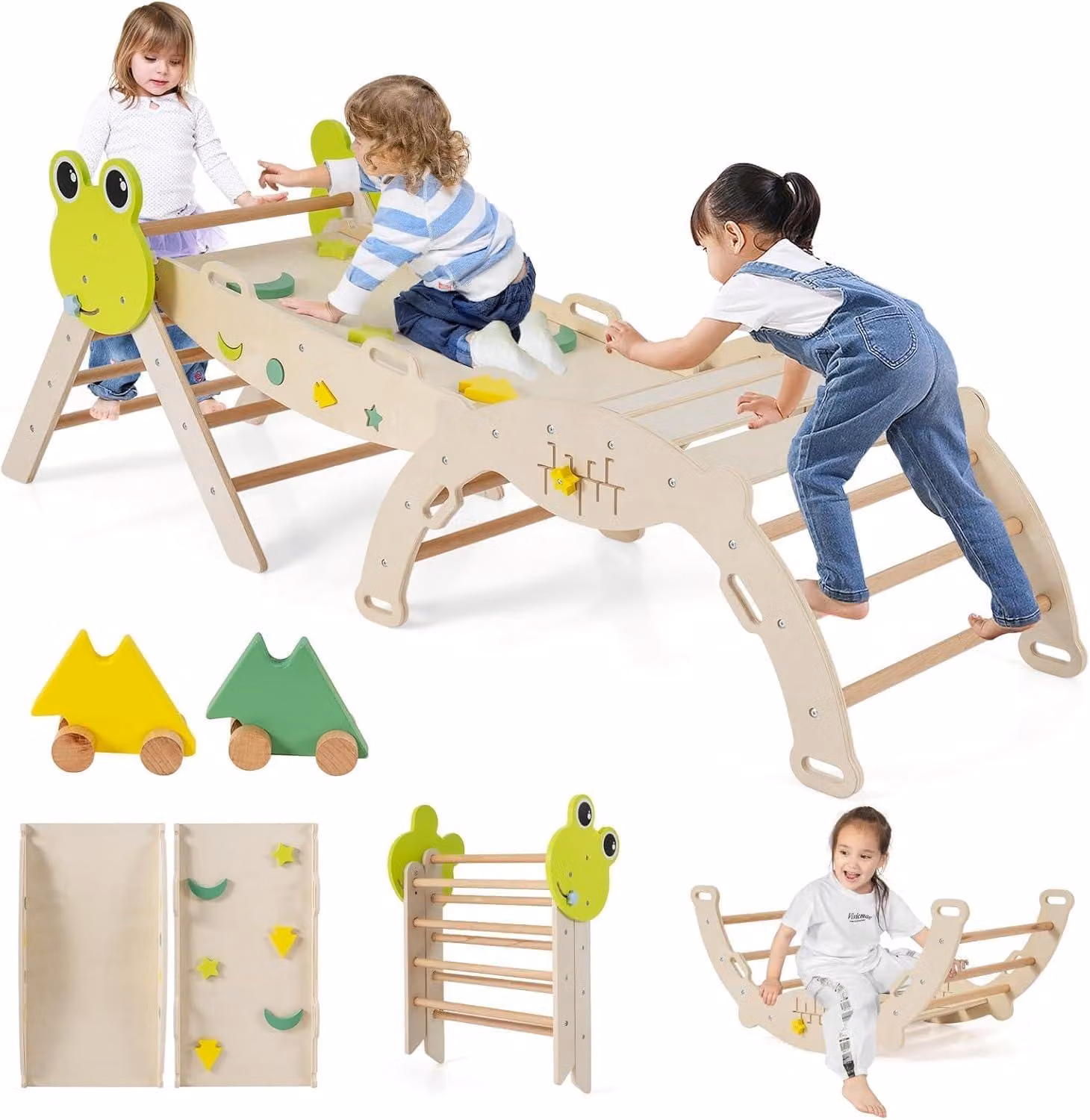 Struttura da gioco indoor 7 in 1 FANTASK, set da arrampicata a triangolo con scivolo, per arrampicata