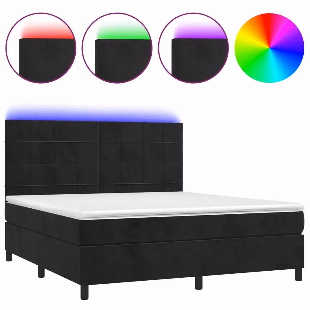 Letto Ibrido vidaXL con Materasso e Illuminazione LED in Velluto Nero L/P: 180 x 200 cm – 2