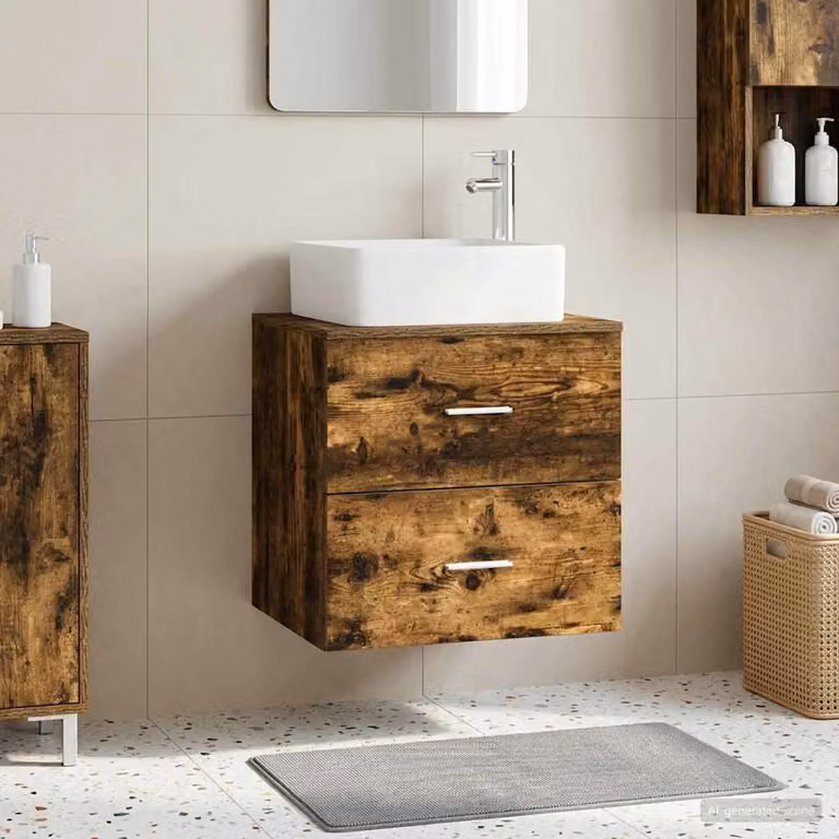 Lavabo da parete mobile vidaXL in rovere fumo marrone L: 49,5 cm, P: 41 cm, H: 63 cm