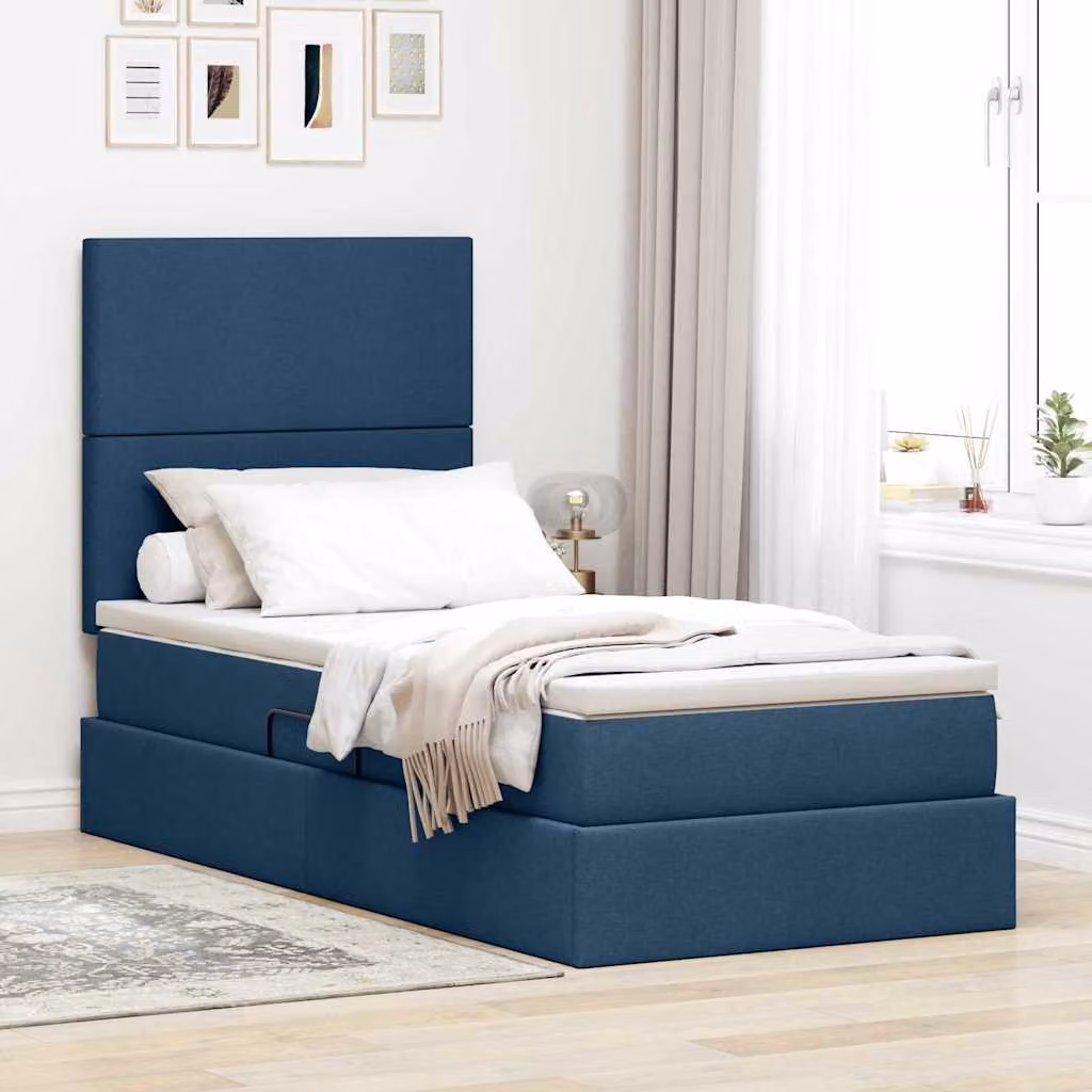 Letto con contenitore vidaXL con illuminazione LED e porta USB, Blu, L 100 x P 200 cm – 1