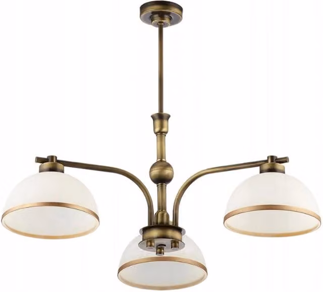 Lampadario a sospensione Jupiter Montana in ottone e vetro bianco, stile vintage con 3 lampadine E27, dimmabile