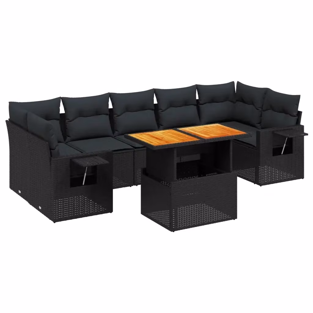 vidaXL Set Divani da Giardino a L con Cuscini 8 pz in Polyrattan Nero – 2