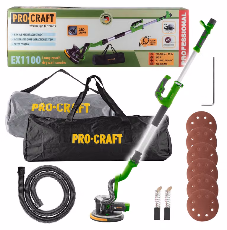 Levigatrice per cartongesso Procraft EX1100 880 Watt 225 mm + borsa