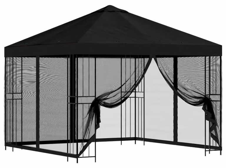Gazebo da giardino con pareti laterali 3 x 3 m Nero