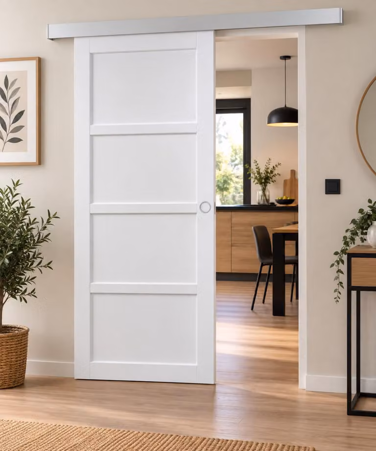 Porta scorrevole Tamera bianca 4 ante H204 x L93 cm, binario in alluminio, gusci bianchi GD MENUISERIES