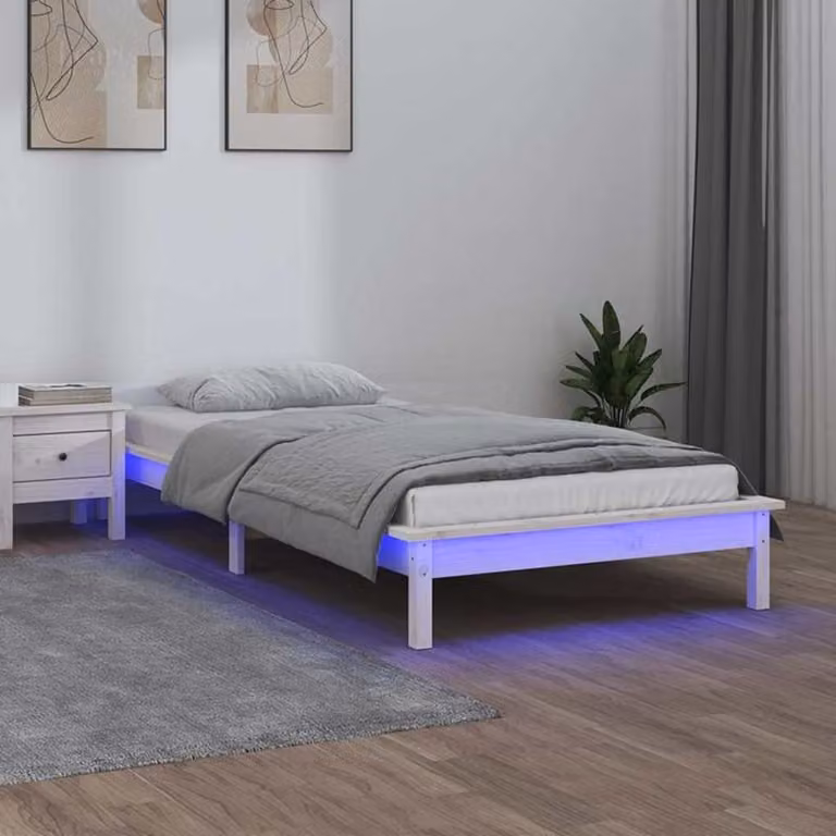 vidaXL Giroletto Single in Legno di Pino Massello con LED Bianco e Porta USB, L/P/H: 90 x 190 x 26 cm