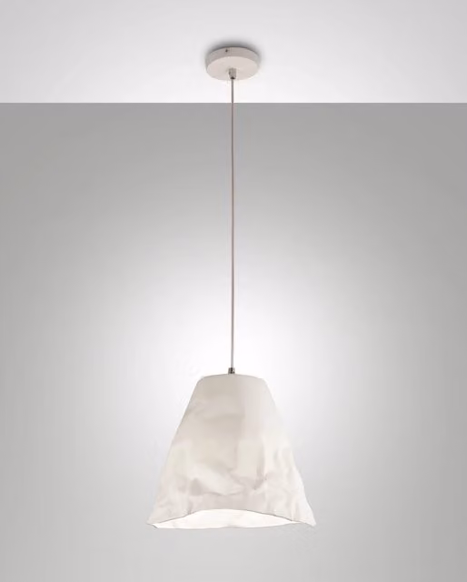 Lampada a Sospensione Fabas Crumple in Ceramica e Metallo Bianco con Attacco E27 per Living e Dining Room