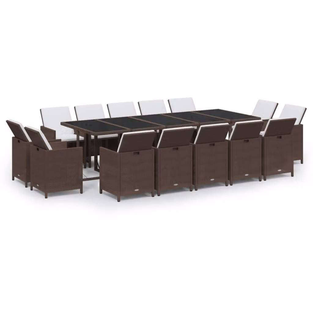 Set da Pranzo Giardino 15 pz con Cuscini in Polyrattan Marrone