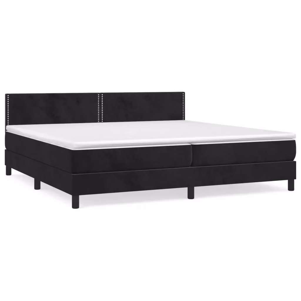 Letto Ibrido vidaXL con Giroletto a Molle e Materasso in Velluto Nero e Bianco L/P/H: 200 x 200 x 203 cm – 2