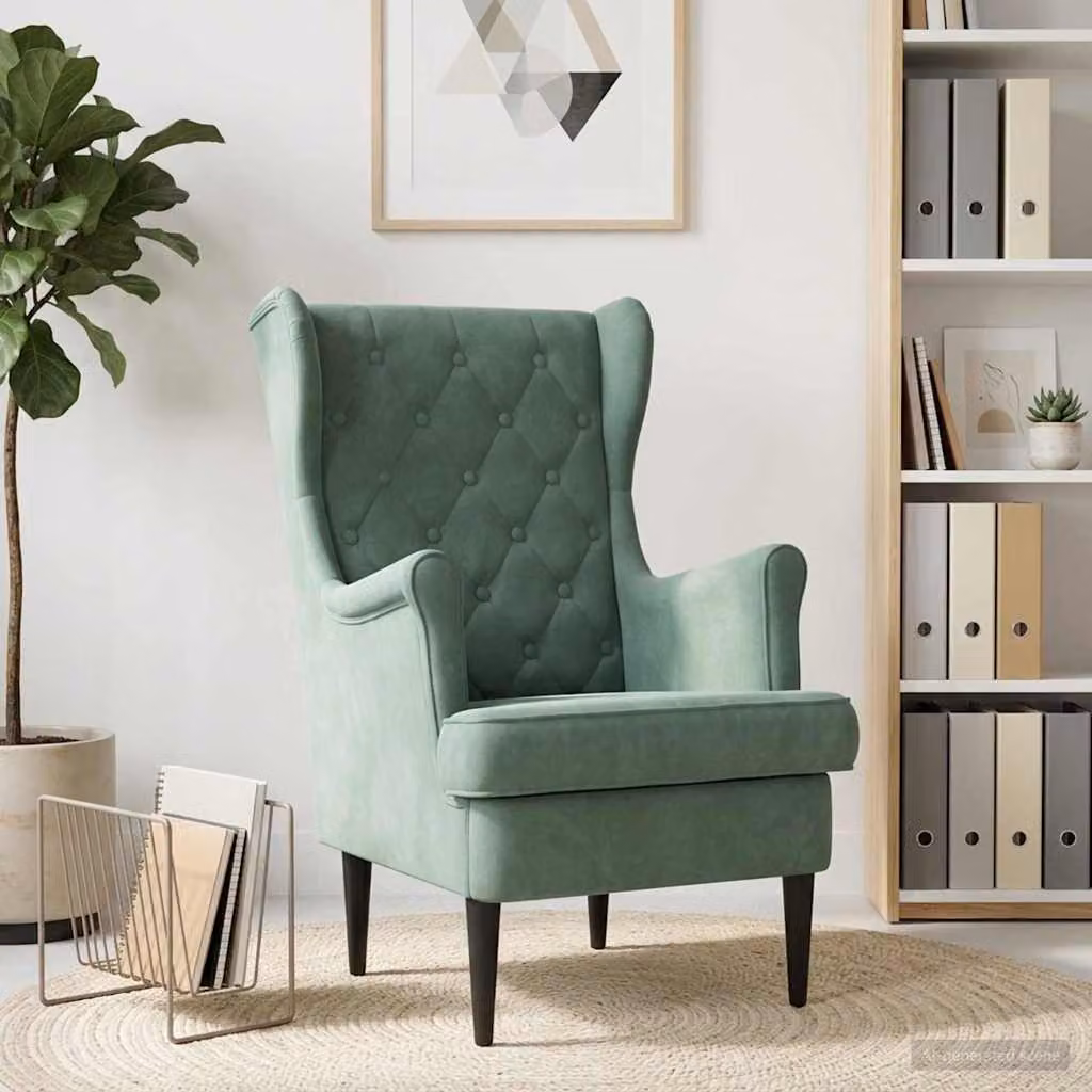 Poltrona Lounge moderna vidaXL in velluto verde con braccioli e struttura in legno e metallo
