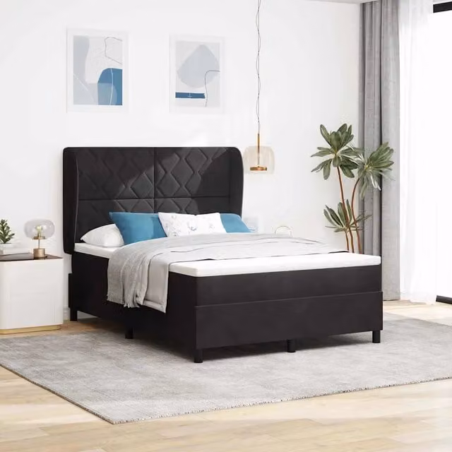 Letto Ibrido con Testiera in Velluto Nero vidaXL L/P: 140 x 200 cm – 1