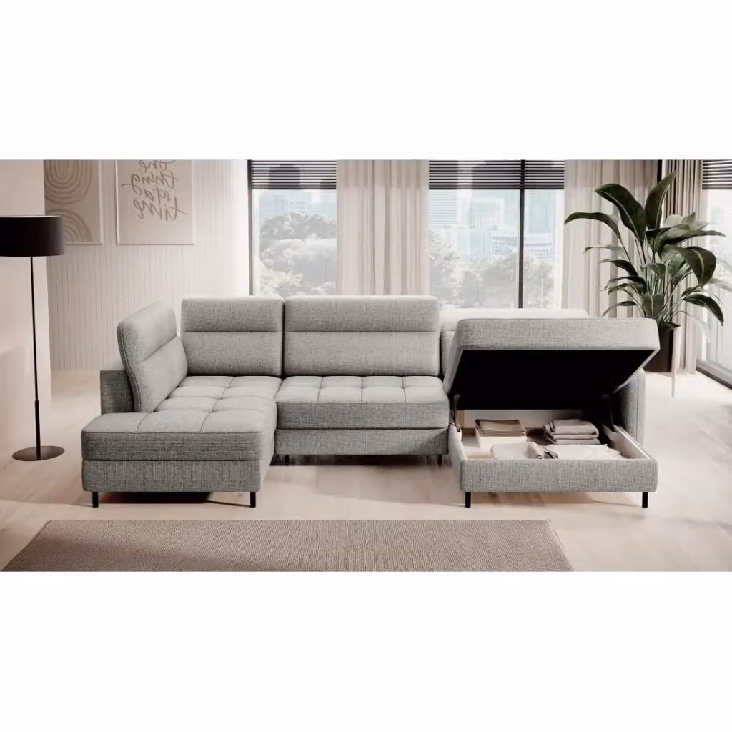 Divano angolare convertibile BERTHO MEUBLORAMA grigio con angolo destro e contenitore L/P/H: 306 x 166 x 100 cm – 2