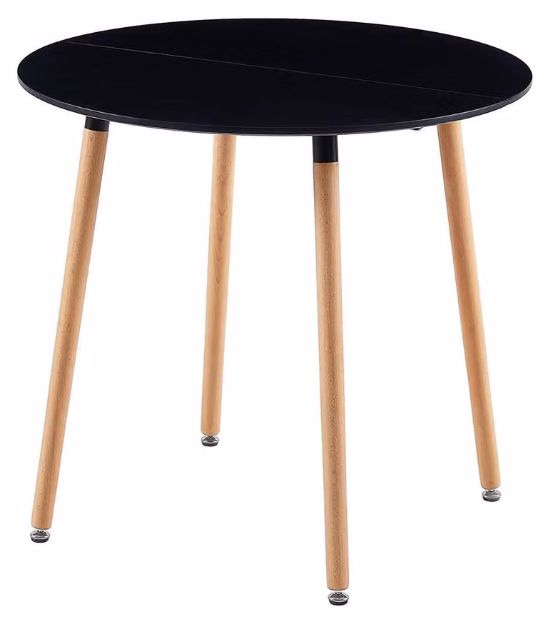 Tavolo da pranzo rotondo, stile scandinavo, in MDF bianco, dimensioni 80x80x72 cm, 4 gambe, finitura naturale e nero