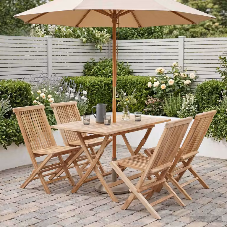 vidaXL Set di mobili da giardino moderno in legno di teak solido marrone, 5 pezzi
