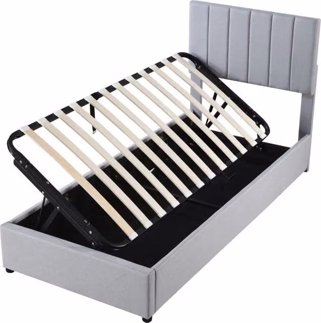 Letto Contenitore Singolo per Bambini Chicfurn con Testiera Regolabile e Vano Sottofondo, Grigio, L/P/H: 203 x 90 x 93 cm