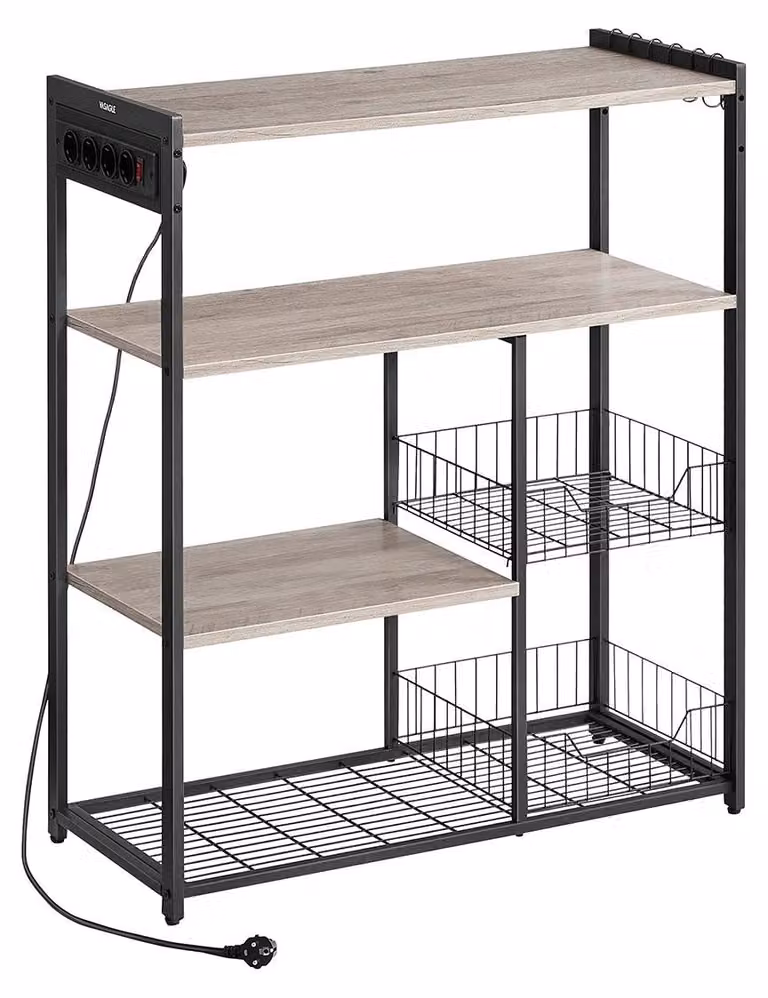 Ripiano portaoggetti da cucina con prese, colore grigio scuro, realizzato in pannello di particelle di legno e acciaio – dimensioni 35 x 80 x 93,5 cm