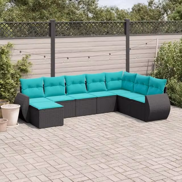 Set Divani da Giardino 8 pz con Cuscini Nero in Polyrattan 3221756