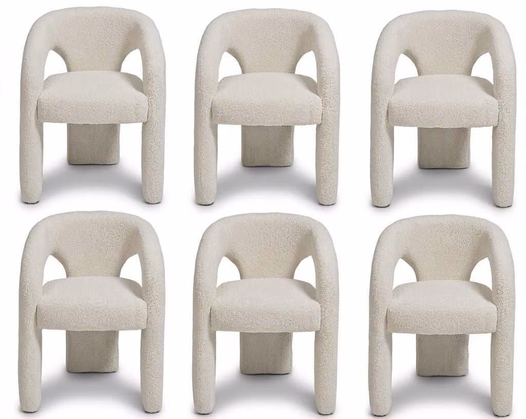 Gruppo di sedie dal design moderno, colore bianco, tessuto confortevole, stabili ed eleganti