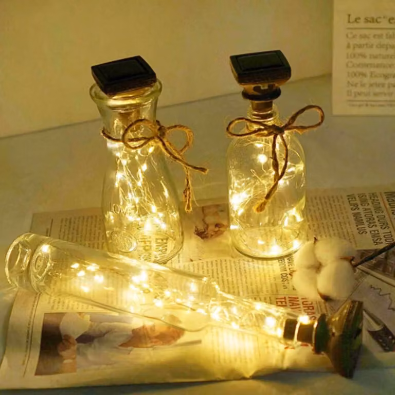 Catena luminosa solare per bottiglie di vino, 20 LED, 2 metri