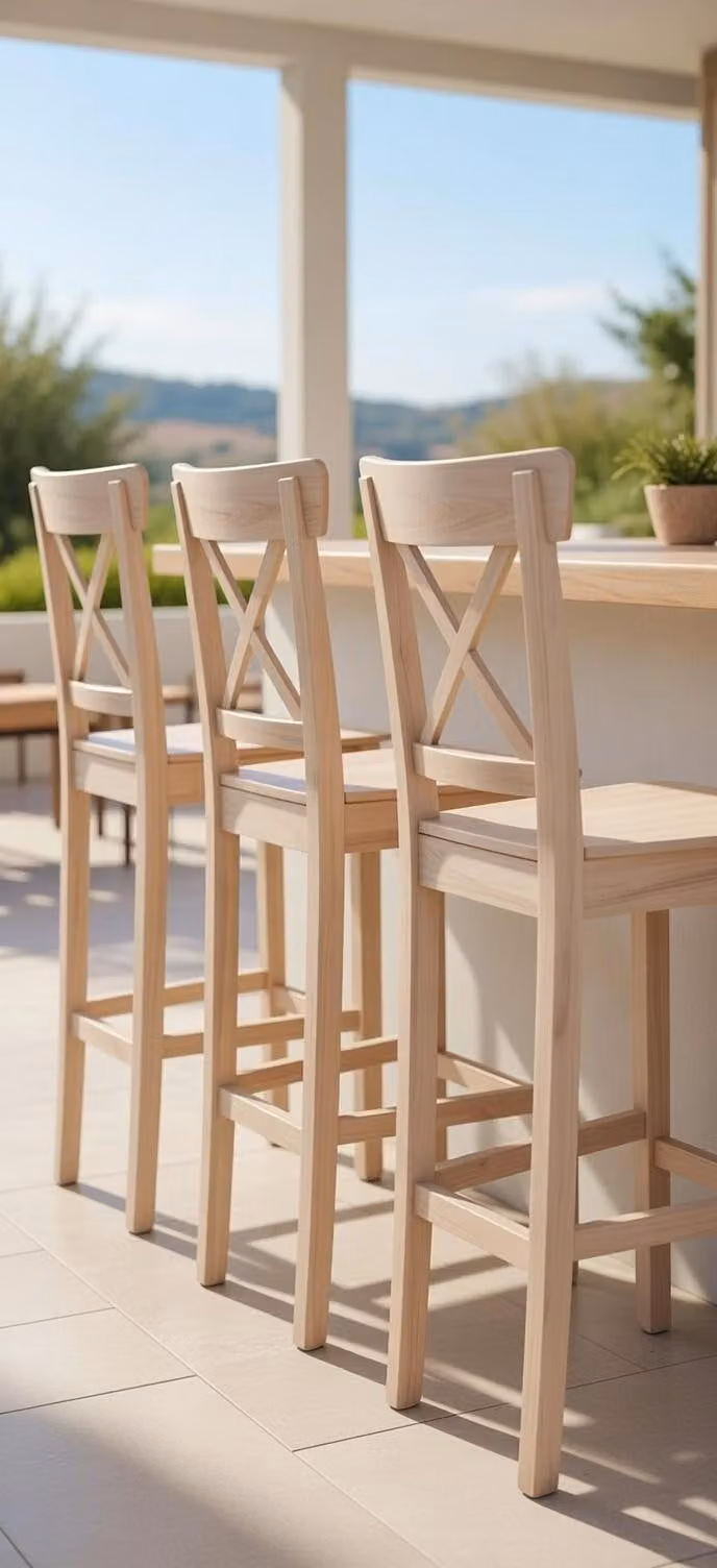 Sgabello da bar moderno in legno, color beige, ideale per cucina e bar