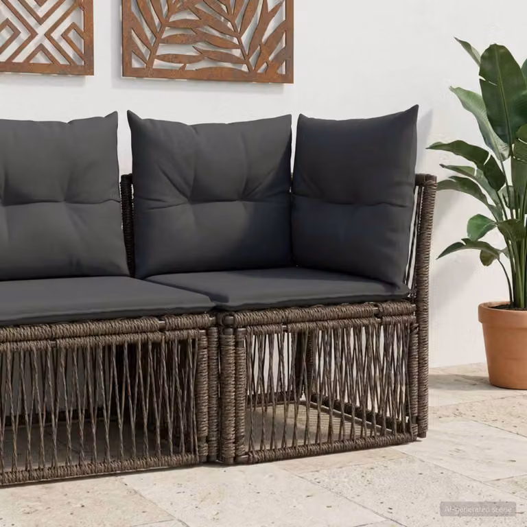Unità divano angolare vidaXL in polyrattan grigio con cuscini imbottiti e coperture rimovibili per esterno