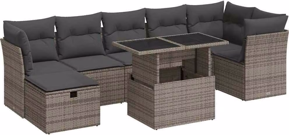 Set Divano da Giardino 8 pz con Cuscini Grigio in Polyrattan