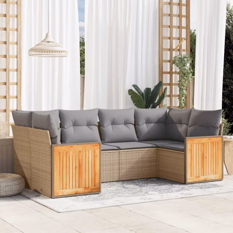 Set Divano da Giardino vidaXL 6 pz a L con Cuscini Beige e Struttura in Metallo e Polyrattan
