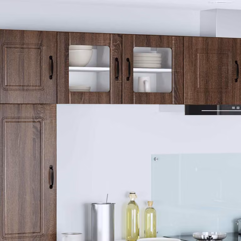 Set di 2 mobili da parete LUCCA vidaXL in legno Rovere Marrone con ante in vetro per cucina