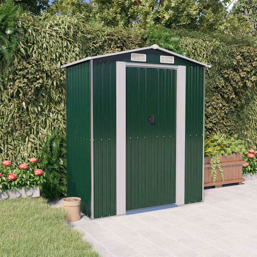 Capanno da giardino vidaXL in acciaio zincato verde L: 192 cm, P: 108 cm, H: 223 cm